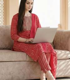 Women Ethnic Motifs Printed Regular Thread Work Pure Cotton Kurta with Trousers & With Dupatta