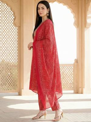 Women Ethnic Motifs Printed Regular Thread Work Pure Cotton Kurta with Trousers & With Dupatta 3