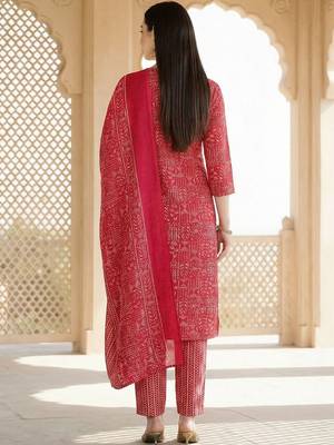Women Ethnic Motifs Printed Regular Thread Work Pure Cotton Kurta with Trousers & With Dupatta 5
