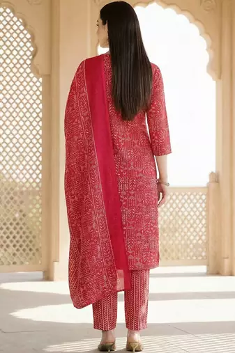 Women Ethnic Motifs Printed Regular Thread Work Pure Cotton Kurta with Trousers & With Dupatta