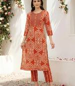 Women Printed Regular Mirror Work Pure Cotton Kurta with Trousers