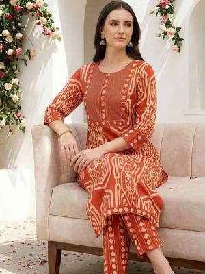 Women Printed Regular Mirror Work Pure Cotton Kurta with Trousers 6