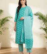 Women Floral Printed Regular Pure Cotton Kurta with Trousers & With Dupatta