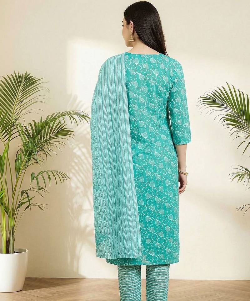Women Floral Printed Regular Pure Cotton Kurta with Trousers & With Dupatta