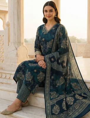 Women Ethnic Motifs Printed Regular Chanderi Silk Kurta with Trousers & With Dupatta 1
