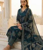 Women Ethnic Motifs Printed Regular Chanderi Silk Kurta with Trousers & With Dupatta