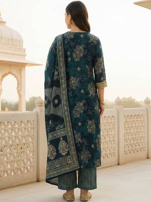 Women Ethnic Motifs Printed Regular Chanderi Silk Kurta with Trousers & With Dupatta 5