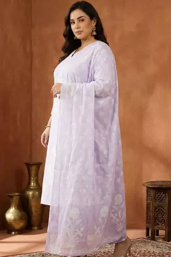 Plus Size Printed Regular Pure Cotton Kurta with Trousers & With Dupatta