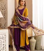 Women Ethnic Motifs Panelled Thread Work Kurta with Palazzos & With Dupatta