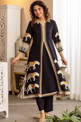 Women Ethnic Motifs Printed Layered Kurta with Trousers