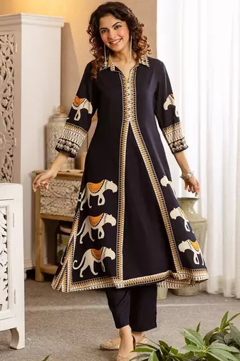 Women Ethnic Motifs Printed Layered Kurta with Trousers