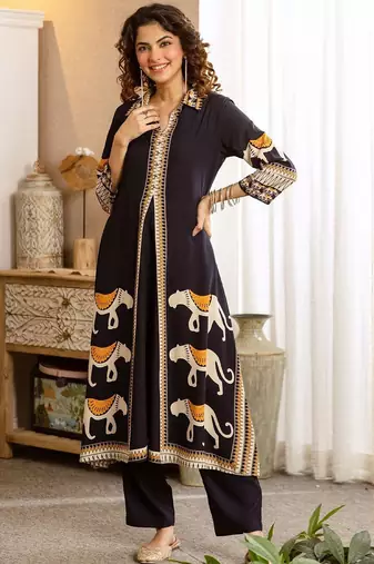 Women Ethnic Motifs Printed Layered Kurta with Trousers