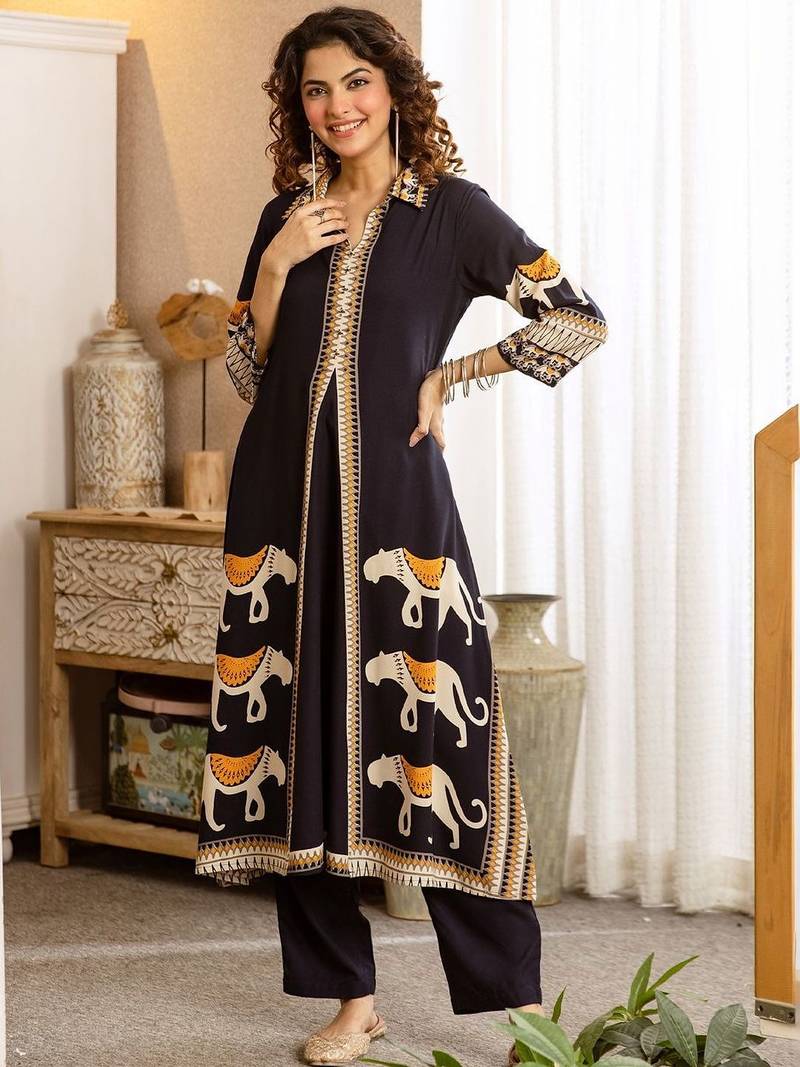 Women Ethnic Motifs Printed Layered Kurta with Trousers