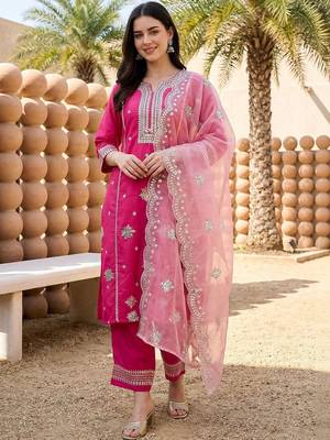 Women Ethnic Motifs Embroidered Regular Thread Work Kurta with Trousers & With Dupatta 1