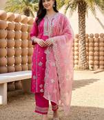 Women Ethnic Motifs Embroidered Regular Thread Work Kurta with Trousers & With Dupatta