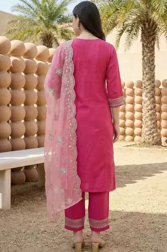 Women Ethnic Motifs Embroidered Regular Thread Work Kurta with Trousers & With Dupatta