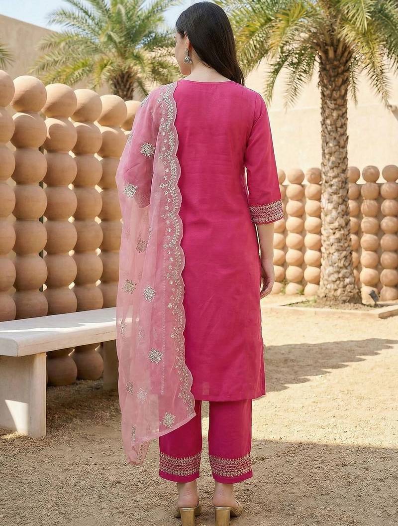 Women Ethnic Motifs Embroidered Regular Thread Work Kurta with Trousers & With Dupatta
