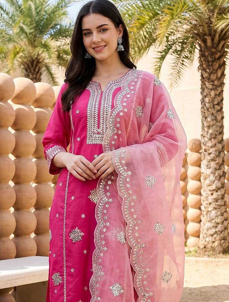 Women Ethnic Motifs Embroidered Regular Thread Work Kurta with Trousers & With Dupatta