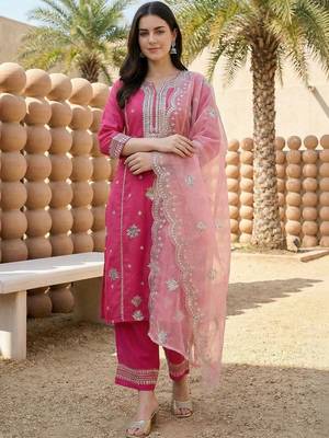 Women Ethnic Motifs Embroidered Regular Thread Work Kurta with Trousers & With Dupatta 5