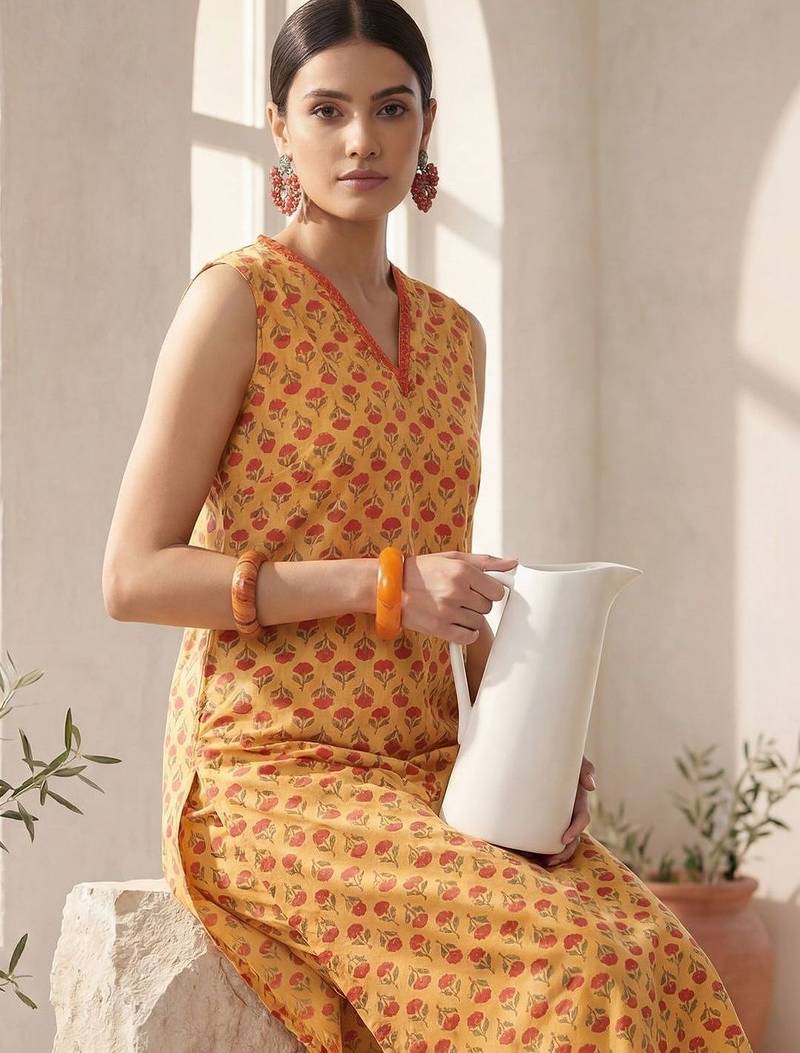 Women Floral Printed Regular Pure Cotton Kurta with Trousers
