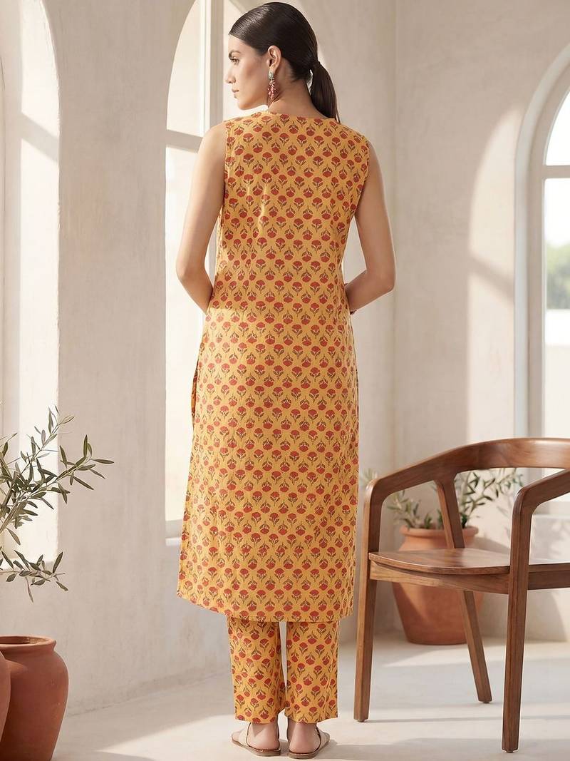 Women Floral Printed Regular Pure Cotton Kurta with Trousers