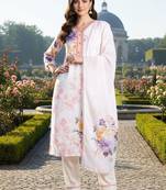 Women Floral Printed Regular Linen Kurta with Trousers & With Dupatta