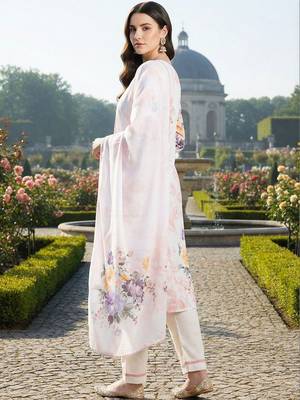 Women Floral Printed Regular Linen Kurta with Trousers & With Dupatta 3