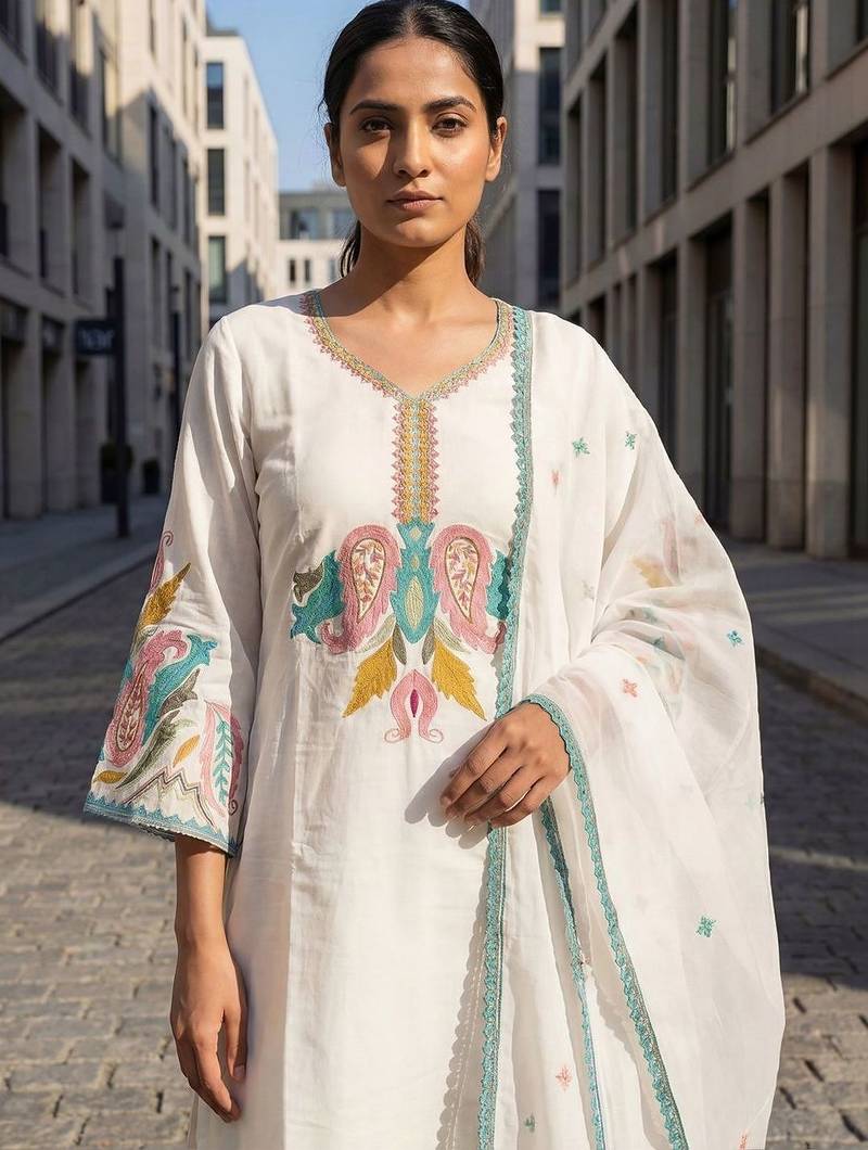 Women Ethnic Motifs Embroidered Thread Work Kurta with Trousers & With Dupatta