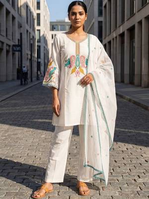 Women Ethnic Motifs Embroidered Thread Work Kurta with Trousers & With Dupatta 5