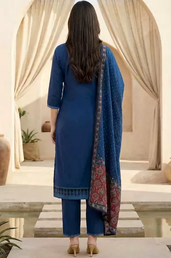 Women Ethnic Motifs Regular Thread Work Pure Cotton Kurta with Trousers & With Dupatta