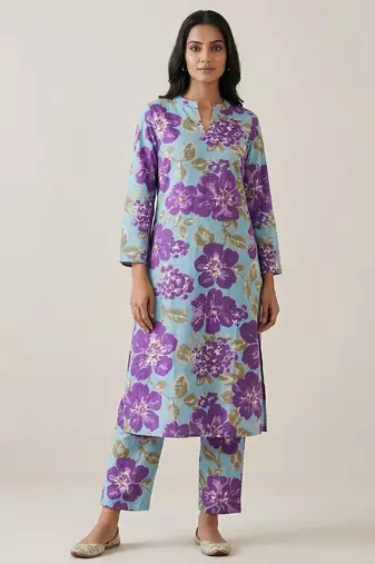 Women Floral Printed Regular Pure Cotton Kurta with Trousers