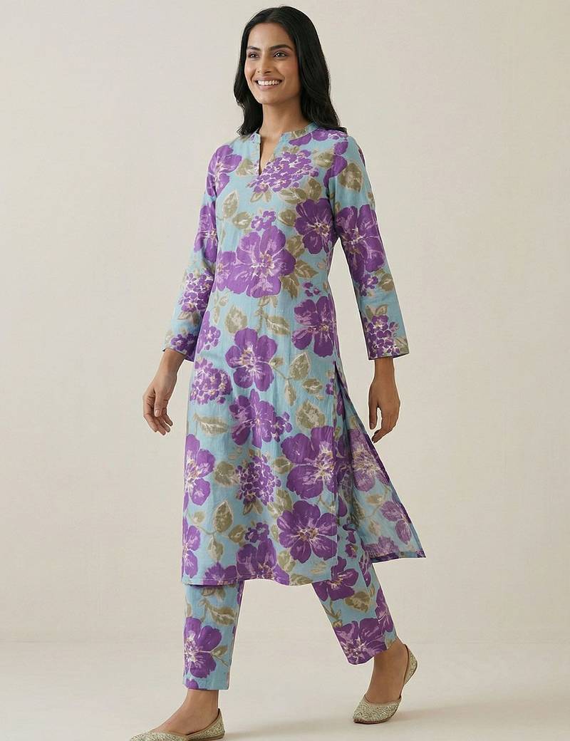 Women Floral Printed Regular Pure Cotton Kurta with Trousers