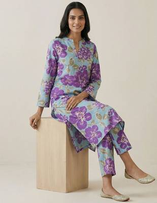 Women Floral Printed Regular Pure Cotton Kurta with Trousers 6
