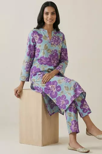 Women Floral Printed Regular Pure Cotton Kurta with Trousers