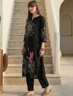 Women Animal Embroidered Regular Thread Work Pure Cotton Kurta with Trousers 2