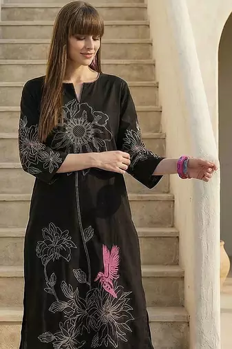 Women Animal Embroidered Regular Thread Work Pure Cotton Kurta with Trousers