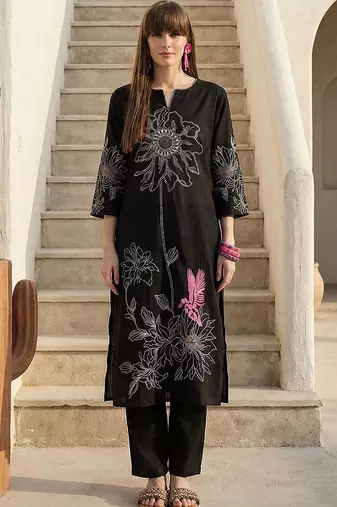 Women Animal Embroidered Regular Thread Work Pure Cotton Kurta with Trousers