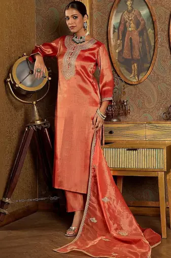 Women Ethnic Motifs Embroidered Regular Sequinned Liva Kurta with Trousers & With Dupatta