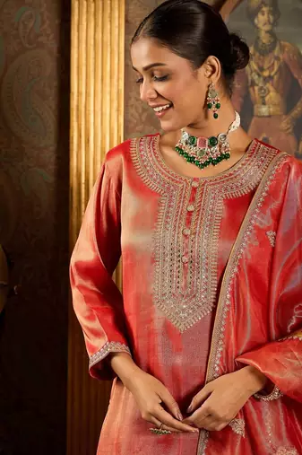 Women Ethnic Motifs Embroidered Regular Sequinned Liva Kurta with Trousers & With Dupatta