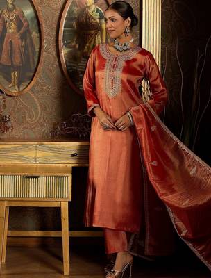 Women Ethnic Motifs Embroidered Regular Sequinned Liva Kurta with Trousers & With Dupatta 3