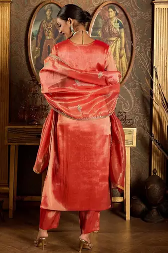 Women Ethnic Motifs Embroidered Regular Sequinned Liva Kurta with Trousers & With Dupatta