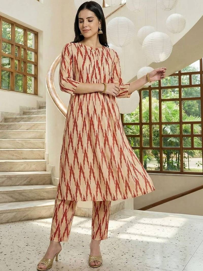 Women Printed Regular Pure Cotton Kurta with Trousers