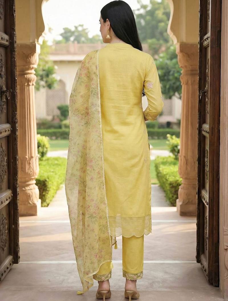Women Floral Embroidered Regular Thread Work Kurta with Trousers & With Dupatta