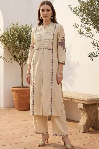 Women Ethnic Motifs Embroidered Regular Thread Work Kurta with Palazzos