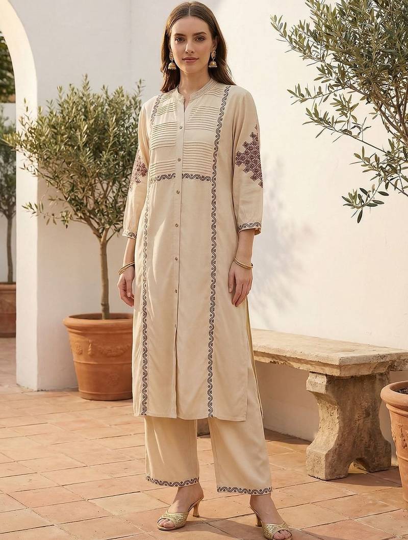 Women Ethnic Motifs Embroidered Regular Thread Work Kurta with Palazzos
