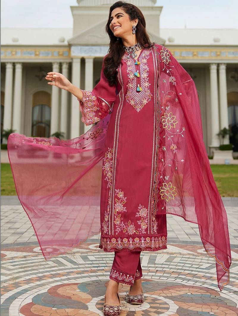Women Floral Embroidered Regular Thread Work Kurta with Trousers & With Dupatta