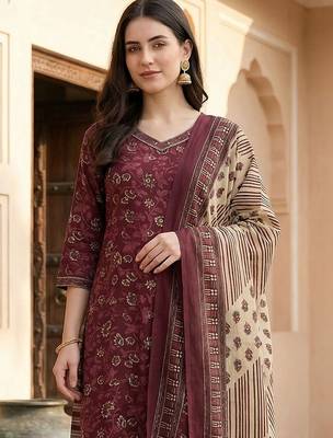 Women Floral Printed Regular Pure Cotton Kurta with Patiala & With Dupatta 2