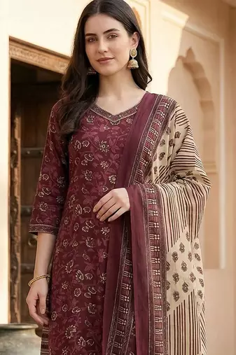 Women Floral Printed Regular Pure Cotton Kurta with Patiala & With Dupatta