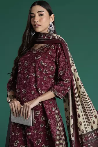 Women Floral Printed Regular Pure Cotton Kurta with Patiala & With Dupatta