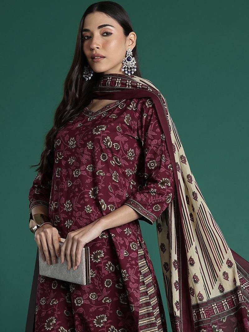 Women Floral Printed Regular Pure Cotton Kurta with Patiala & With Dupatta